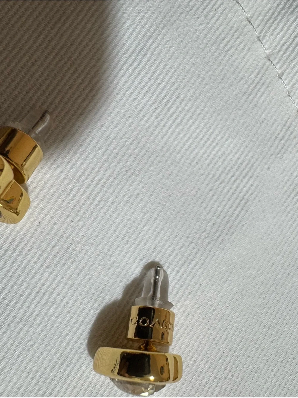 COACH Gold Heart Crystal Stud Earrings - Picture 5 of 7